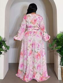 Veslaya Set Atasan Pendek dan Rok Panjang Motif Bunga Romantis Musim Semi/Panas, Cocok untuk Liburan, Pantai, Pesta, Kencan, dan Ukuran Plus - Mauve Purple - View 2