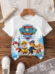 SHEIN | PAW Patrol Áo thun tay ngắn cổ tròn in chữ, kiểu dáng thường ngày, đa năng, dành cho bé trai. - trắng - Xem 1