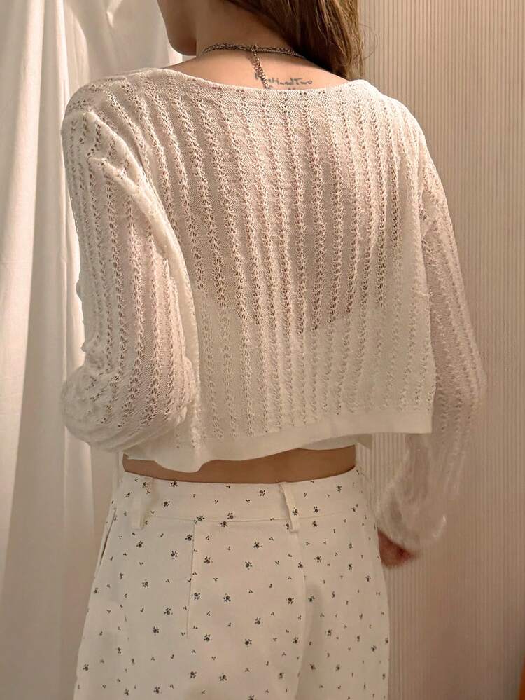 Women's Solid Color Twist Sheer Casual Long Sleeve Cardigan