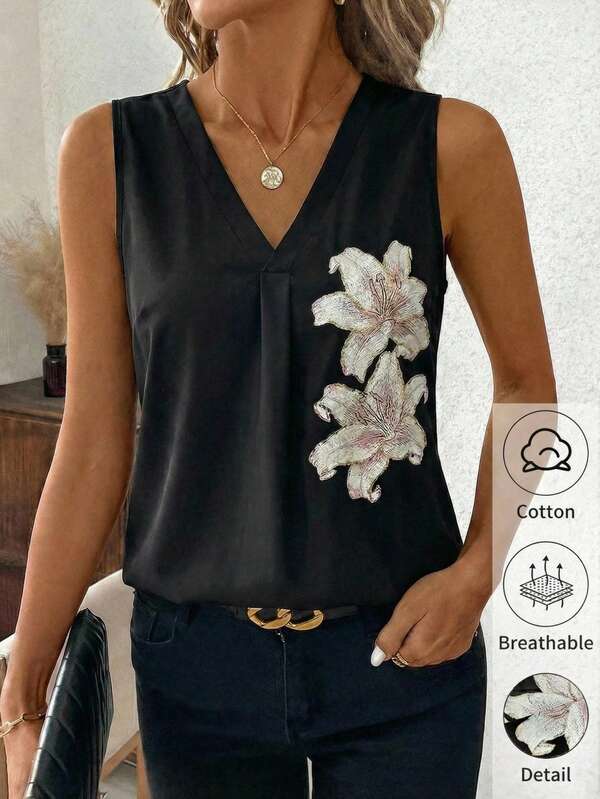 SHEIN Clasi Plus Size Women Summer Casual Floral Print V-Neck Sleeveless Top Women's Fashion Vacation Outfits Women Holiday Outfits For Women Summer Holiday Outfits Summer Vacation Outfits Summer Outfits For Women Summer Clothes Summer Vacation Outfits Summer Outfits For Woman Summer Clothes Women Elegant Blouses For Women Elegant Women's Blouses Carnival Costume Carnival Women Look 2026 Women Carnival Costume Carnival Outfit Carnival Costume For Women Women's Carnival Costume