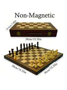 Large Wooden Folding Chess Set Magnetic Pieces Storage Drawer Bonus Queens Portable Strategy Game Travel Friendly Gift For Players - Multicolor - View 4