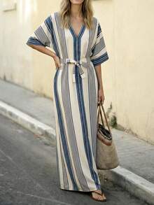 SHEIN Holidaya Váy kẻ sọc thoải mái cho kỳ nghỉ hè - Nhiều màu - Xem 6