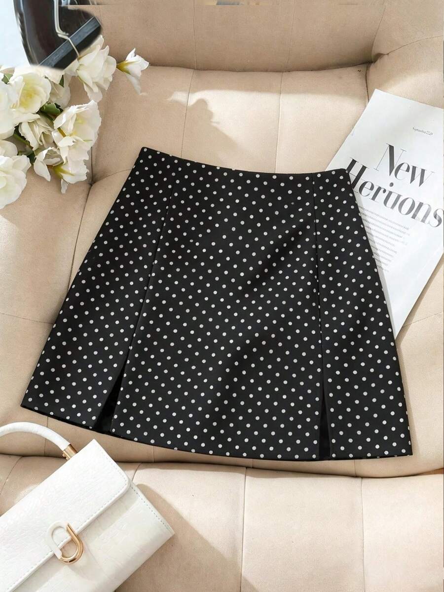 Franclia 女士休闲通勤A字裙，时尚年轻简约百搭侧开衩裙 - 黑與白 - 查看 1