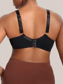 Plus Size Minimalist Underwire Bra, Sexy Deep V Lingerie Bra, Single Piece - Black - View 2