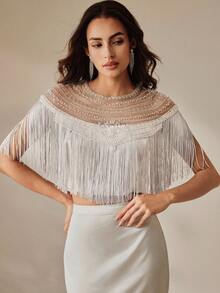 Anewsta Women's Elegant Silver Gray Vacation Fringe Blouse - Grey - View 5