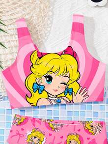 SHEIN Bộ đồ bơi tankini dễ thương có nơ và họa tiết dành cho bé gái, thích hợp cho mùa hè. - Nhiều màu - Xem 5