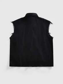 ROMWE MEN Street Life Áo vest denim dây đeo kiểu Gothic dành cho nam - màu đen - Xem 2