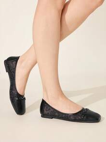 CUCCOO CHICEST Mocasines de punta cuadrada, suela blanda, parche de malla, decoración con hebilla, zapatos planos elegantes y versátiles cómodos de slip-on, negro - Negro - Ver 6