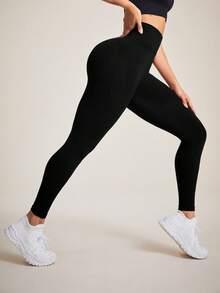 Easithlete Simple Daily Wear High Elastic Seamless Sports Leggings Yoga Women Pants - Black - View 6