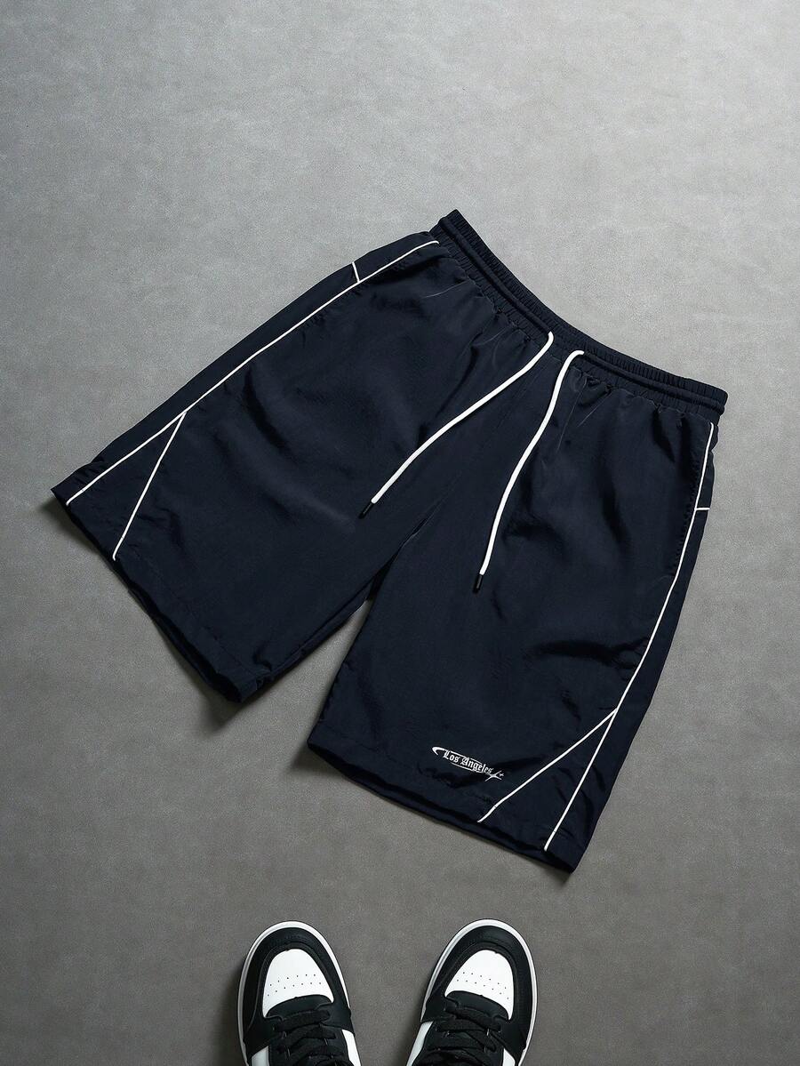 Manfinity Hypemode Herren minimalistische Liniendruck Lässig Shorts - marineblau - Übersicht 1