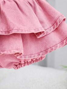 SHEIN Toddler Girls' Denim Shorts With Ruffle Trim, Soft & Comfortable Lightweight Fabric, Spring/Summer - Pink - View 4