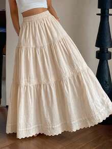 Solid Ruffle Hem Skirt - Apricot - View 13