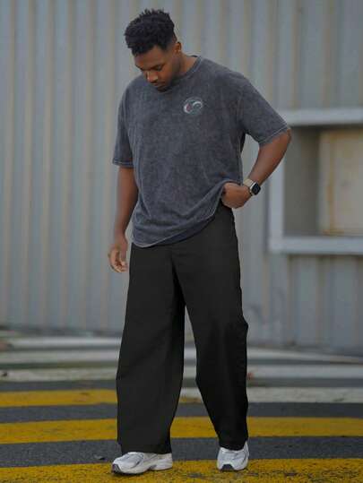 Heavens Edit 1件 Hearty Haven 水洗极简美式男士通勤牛仔裤，百搭休闲宽松阔腿裤（不含腰带或配饰）