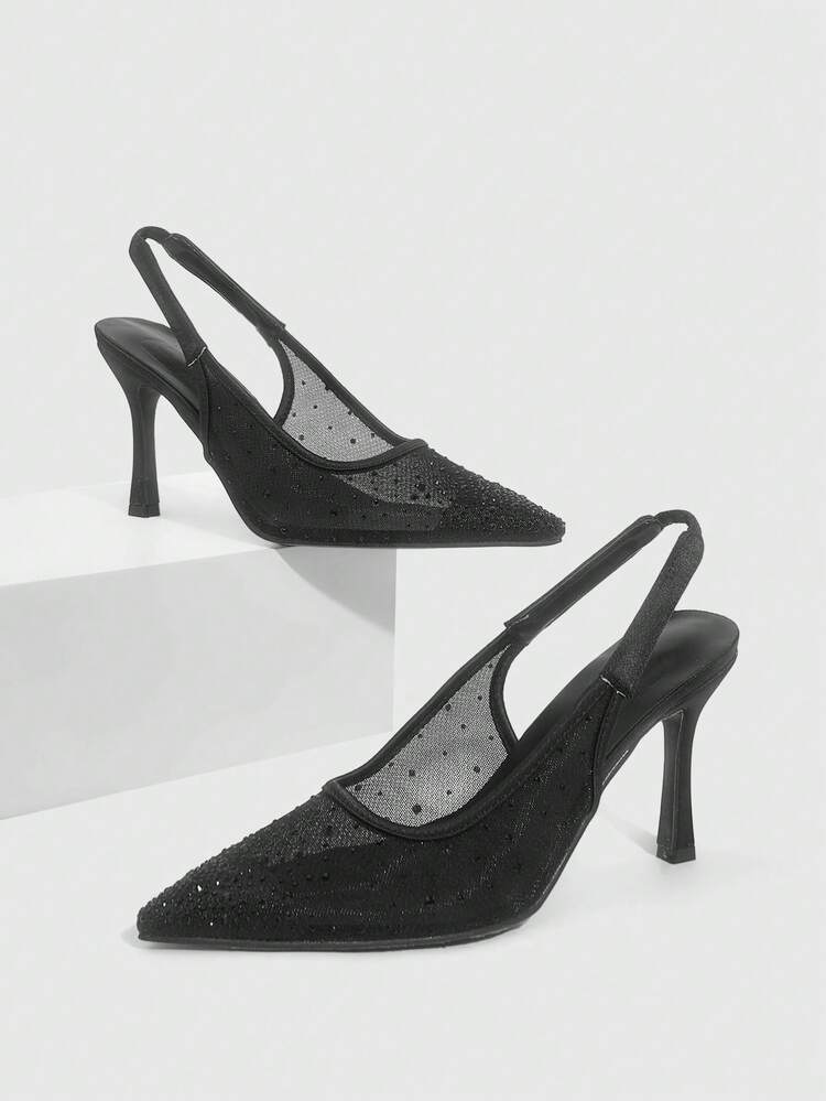 CUCCOO SZL Women's Fashion Pointed Toe Crystal/Rhinestone Satin Party/Evening High Heel Slip-On Pumps For Christmas