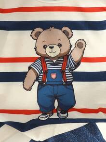 Bộ quần áo mùa hè 2 món cho bé trai sơ sinh và trẻ nhỏ, họa tiết gấu sọc, tay ngắn và quần short, rộng rãi và thoải mái, phù hợp cho các hoạt động hàng ngày, trường học, họp mặt gia đình và vui chơi ngoài trời. (Từ khóa: Bộ quần áo bé trai, Bộ đồ mùa hè cho bé trai, Bộ đồ bé trai, Bộ quần áo thường ngày cho bé, Bộ đồ mùa hè cho bé trai, Quần áo bé trai, Bộ đồ cho bé trai tập đi) - Nhiều màu - Xem 4