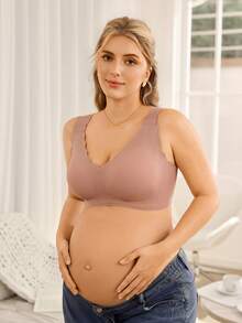 Moonlight&Mama Plus Size Seamless Maternity & Nursing Bra With Wavy Trim - Mocha Brown - View 6