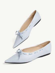 CUCCOO CHICEST 尖头，低鞋面蝴蝶结，平底，舒适百搭，时尚软底，优雅仙女鞋，浅蓝色芭蕾舞女鞋 - 淺藍色 - 查看 10