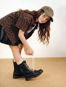 Dazy Kids Tween Girls Leopard Print Denim Lapel Long Sleeve Jacket And Coat, Fall - Brown - View 11