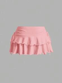 SHEIN EZwear 3件組女款休閒極簡風抓褶腰A字裙，適合演唱會、郵輪旅行、夜店性感穿搭 - 彩色 - 查看 9
