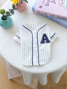 1件宠物条纹棒球衫，猫狗通用服装，自学字母A学院风小型犬休闲上衣 - 白色 - 查看 6