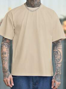 Devon Thys Men's Solid Color Low Stretch Simple Lightweight Loose Fit Short Sleeve T-Shirt, Versatile For Summer - Apricot - View 3