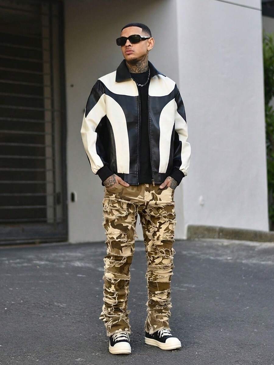 Devon Thys Pantalones Vaqueros De Camuflaje Con Flecos Creativos De Moda Para Hombre - Multicolor - Ver 1