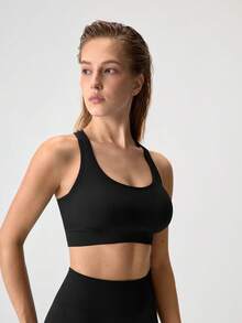 Loungeista Women's Minimalist Solid Color Crisscross Back Sports Brafor Summerfor Summer - Black - View 4