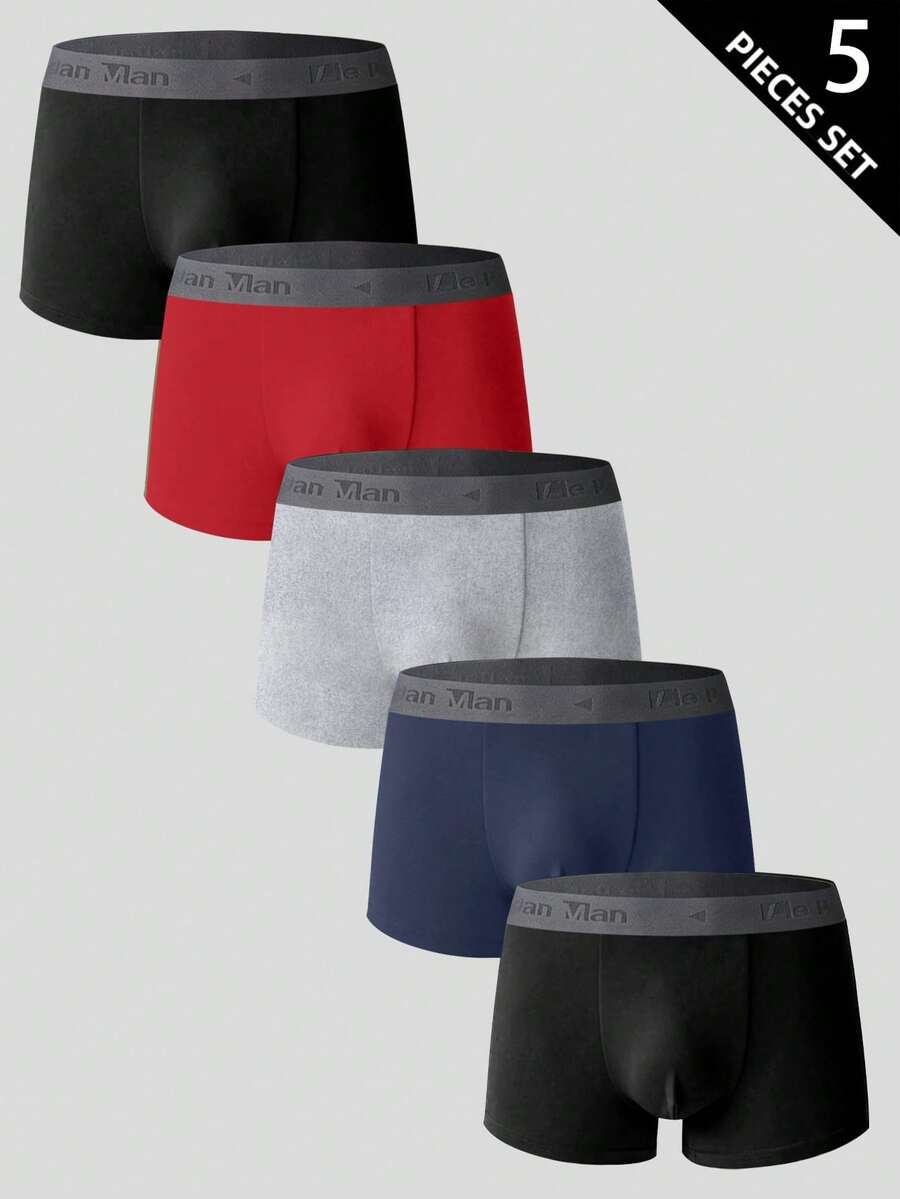 Manfinity Underwear&Sleepwear Basics 5条/套 男士舒适平角内裤 - 彩色 - 查看 1