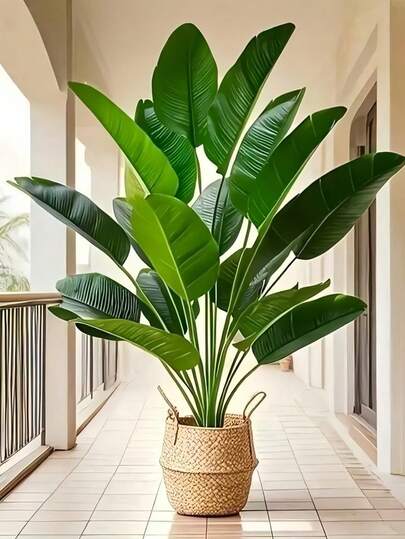 Artificial Plant Paradise Bird Fake Tree With Large Banana Leaves Tropical Indoor Potted Palm Realistic Lifelike Faux Tree For Home Office Decor Modern Floor Plant Large Realistic Leaves Low Maintenance Year Round Greenery House Plant For Living Room Decor