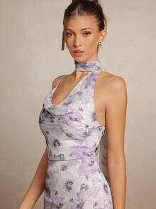L'Amorae Women Watercolor Floral Scarf Mini Dress Chiffon Summer Vacation Wedding Guest Golf Pastal Sexy - Multicolor - View 3