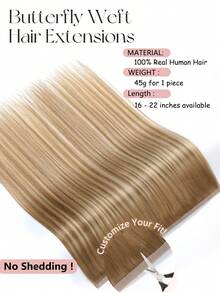 9AM HAIR Butterfly Weft Hair Extensions Human Hair Glueless OVO Pu Hole Genius Hand Tied Invisible DIY Double Weft Hair Extensions Straight 1pc 16 Inches - S10/10/22 - View 3