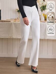 Louniche Pantalon évasé en velours côtelé épaissi, taille haute amincissante, coupe sabot décontractée pour femmes, automne/hiver - Blanc - Voir 1