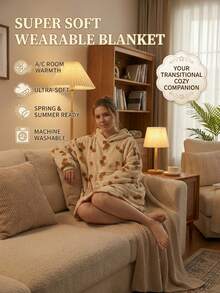 Joivida 1件男女通用抓绒连帽衫，带口袋 - 超柔软保暖家居服，可机洗，蝴蝶结/草莓/樱桃熊印花 - 彩色 - 查看 15