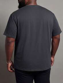 Manfinity Homme Camiseta De Manga Corta Para Hombre De Talla Grande Con Estampado De Árbol De Coco, Casual Para El Verano - Gris Oscuro - Ver 2