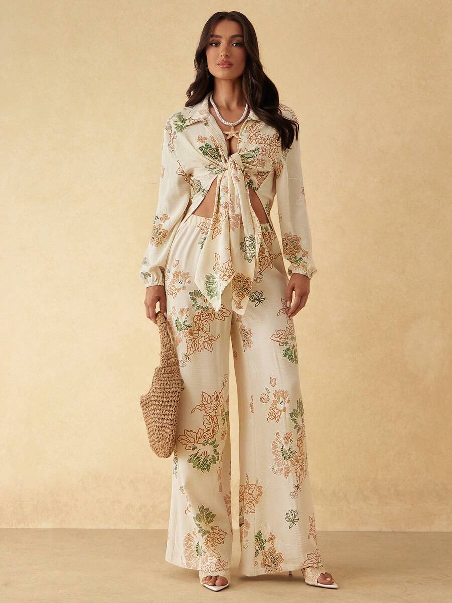 Silquee 女士新款提花梭织宽松裤装及罩衫套装，春夏款 - 彩色 - 查看 1