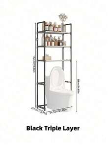 1PC 2 3 Tier Floor Toilet Storage Rack Multi Layer Sturdy Rustproof Metal Frame Multifunctional Bathroom Organizer With Towel Bar Space Saving Adjustable Shelves Black White For Bathroom Laundry Room Daily Necessities Holder - Multicolor - View 7
