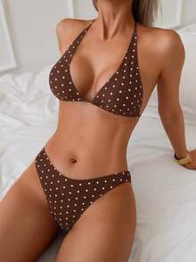 SHEIN Swim Basics Women's Two Pieces Polka Dot Print Bikini Set Set, Casual Holiday Style - Multicolor - View 6