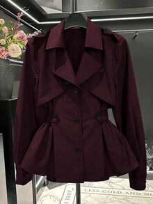 Franclia Women's Fashionable Casual Cinched Waist Trench Coat - Burgundy - View 1