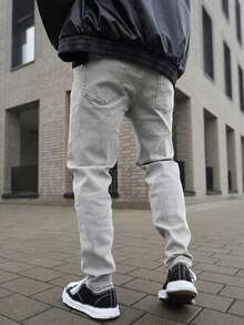 Artur Kramer Men's Stretch Skinny Ripped Jeans, Casual Solid Color Slim Fit Pants - Grey - View 2