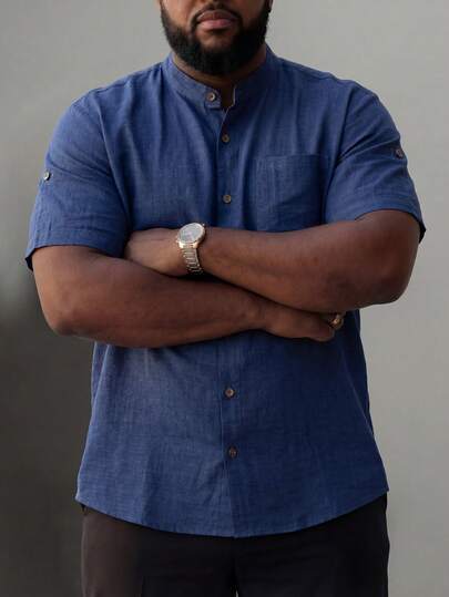 ResortEase Men's Plus Size Solid Color Minimalist Short Sleeve Casual Shirt