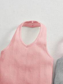 SHEIN 3件套可爱纯色针织吊带连体衣，女婴夏季款 - 彩色 - 查看 7