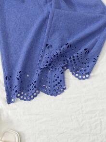 SHEIN Sparklyn Bộ áo liền quần không tay mềm mại, họa tiết hoa cho bé gái tuổi teen, kiểu dáng thường ngày, có nơ trang trí có thể tháo rời, ống quần thẳng, thích hợp cho mùa hè. - Màu xanh lam - Xem 7