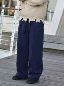 Devon Thys Celana Olahraga Pria Kasual Warna Polos dengan Tali Serut di Pinggang, Cocok untuk Semua Musim - Navy Blue - View 5