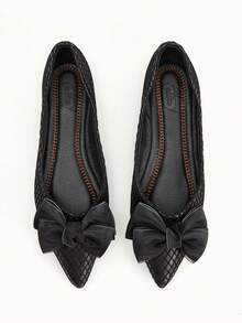 CUCCOO CHICEST Pointed Flat Bottom Comfortable And Fashionable Versatile Fairy Bow Ballet Soft Sole Black Low Vamp Flat Shoes - Black - View 1