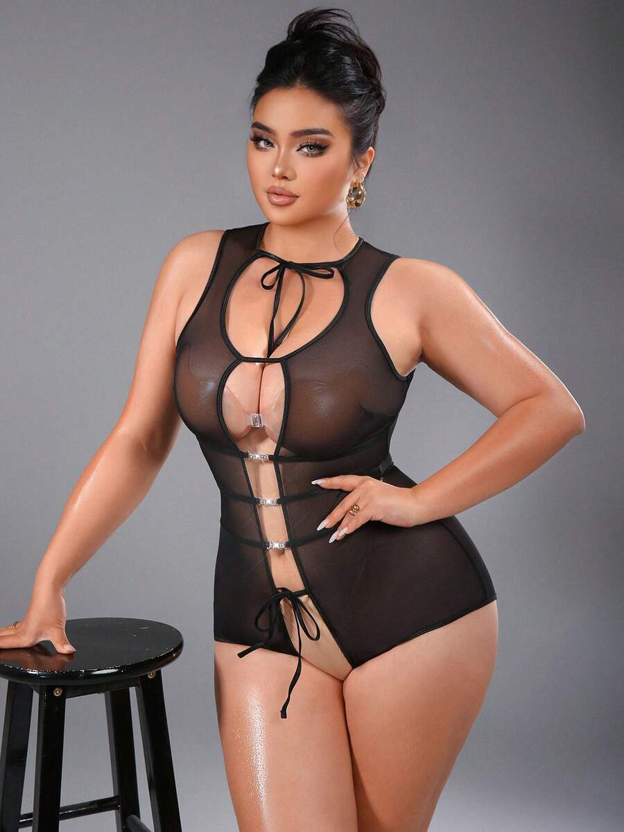 SpicyHot Áo liền thân lưới xuyên thấu gợi cảm không đáy dành cho nữ - màu đen - Xem 1