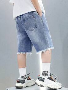 Bubblio Quần short denim rách rộng màu xanh dương dành cho bé trai - Rửa trung bình - Xem 2