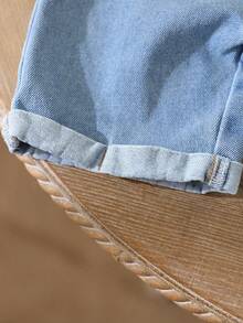 SHEIN Playful Pals Bộ đồ 2 món cho bé trai: Áo thun kẻ sọc và quần yếm denim hình voi hoạt hình dễ thương. - Màu xanh lam - Xem 8