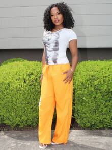 Steph T 女士猫咪印花V领短袖休闲时尚T恤 - 彩色 - 查看 4