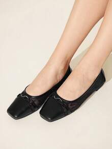 CUCCOO CHICEST Mocasines de punta cuadrada, suela blanda, parche de malla, decoración con hebilla, zapatos planos elegantes y versátiles cómodos de slip-on, negro - Negro - Ver 7