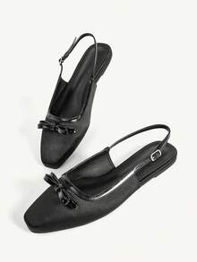 CUCCOO CHICEST Women Shoes Light Blue Satin Bow Slingback Buckle Design Holiday Flat Sandals - Black satin - View 6